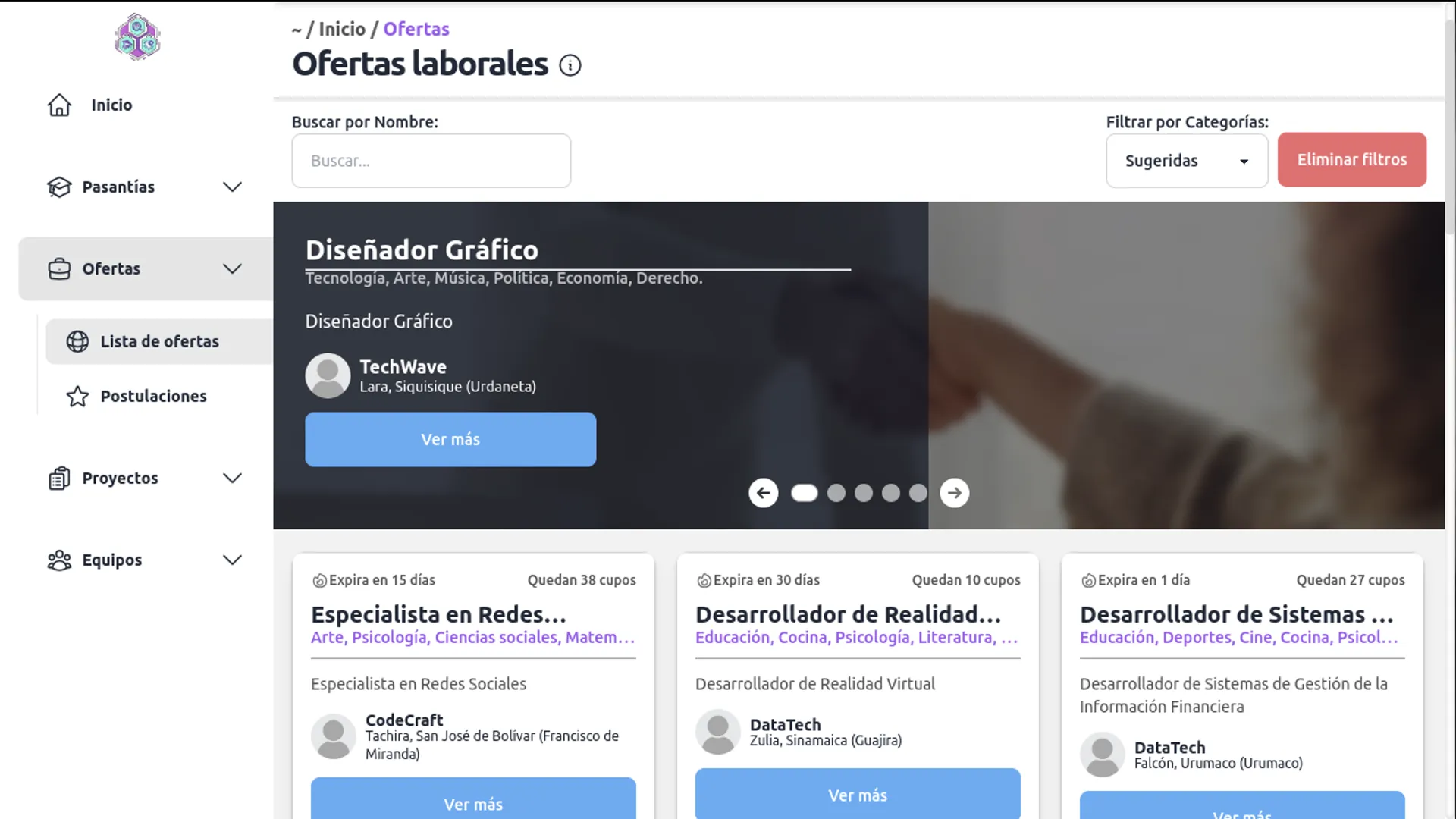 Capturas de pantalla de proyectos
